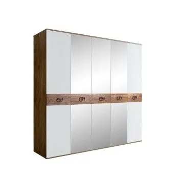 Шкаф 5-ти дв. с зеркалами Bogemia Woodline Wood Fi (Белый/Хром) БМШ1/5(Wo)