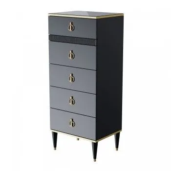 Комод узкий с планкой Римини СОЛО (Черный/Золото) РМКМ-2(s)