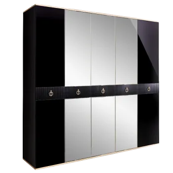 Шкаф 5-ти дверный с зеркалом Римини СОЛО (Черный/Золото) РМШ1/5(s)