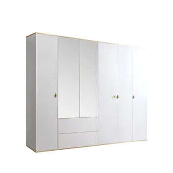 Шкаф 5-ти дверный с зеркалом, с ящиками Римини (Белый/Золото) РМШ1/51