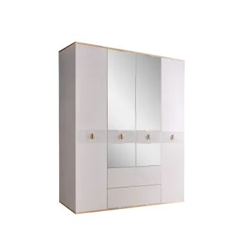 Шкаф 4-х дверный с зеркалом, с ящиками Римини СОЛО (Белый/Золото) РМШ1/41(s)