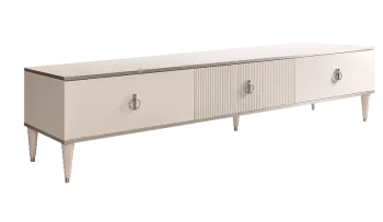 Тумба под телевизор 3 ящика Римини СОЛО (Слоновая кость/Серебро) РМТ-4(s)