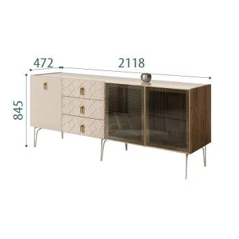 Комод 2.1м Bogemia Woodline Fa (Ваниль) (Lakobel/Золото) БМКМ-5[5][10]