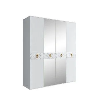 Шкаф 4-х дв. с зеркалами Bogemia Farfalle (Белый/Золото) БМШ1/4(Fa)