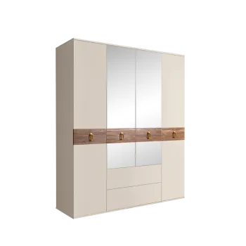 Шкаф 4-х дверный с зеркалами, с ящиками, Bogemia Wood Fa (Слоновая кость/Золото) БМШ1/41(Wo)