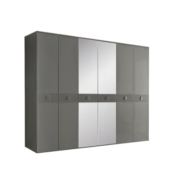 Шкаф 6-ти дверный с зеркалом Римини СОЛО (Серый/Серебро) РМШ1/6(s)