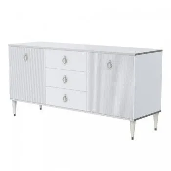 Комод для гостиной 1.6м Римини СОЛО (Белый/Серебро) РМКМ-4(s)