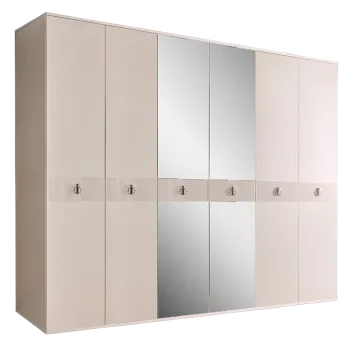 Шкаф 6-ти дверный с зеркалом Римини СОЛО (Бежевый/Серебро) РМШ1/6(s)