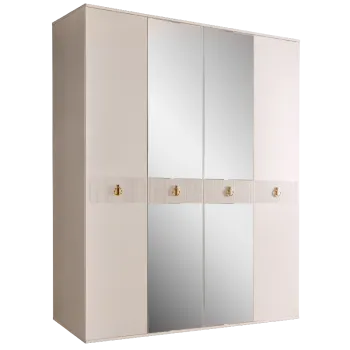 Шкаф 4-х дверный с зеркалом Римини СОЛО (Бежевый/Золото) РМШ1/4(s)
