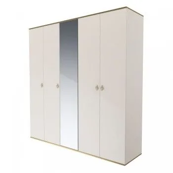 Шкаф 5-ти дверный с зеркалом Римини (Слоновая кость/Золото) РМШ1/5