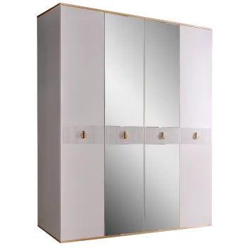 Шкаф 4-х дверный с зеркалом Римини СОЛО (Белый/Золото) РМШ1/4(s)