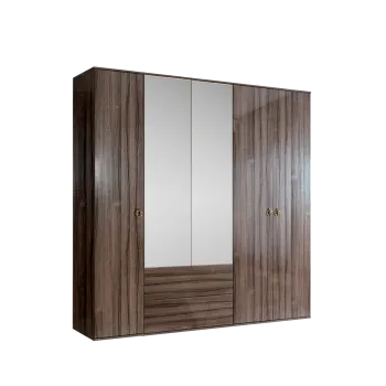 Шкаф 5-ти дверный с зеркалом, с ящиками Римини (Орех империя/Золото) РМШ1/51