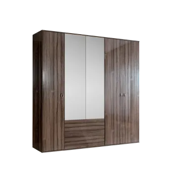 Шкаф 5-ти дверный с зеркалом, с ящиками Римини (Орех империя/Серебро) РМШ1/51