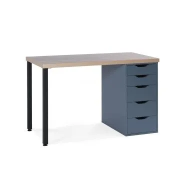ИНГАР 1/5Т стол письменный 120x75x55, дуб беленый/серо-бирюзовый/черный