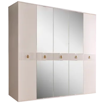 Шкаф 5-ти дверный с зеркалом Римини СОЛО (Бежевый/Золото) РМШ1/5(s)