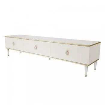 Тумба под телевизор 3 ящика Римини (Слоновая кость/Золото) РМТ-4