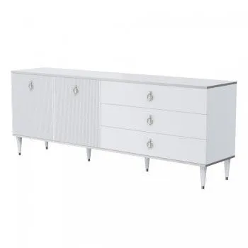 Комод для гостиной 2.1м Римини СОЛО (Белый/Серебро) РМКМ-5(s)