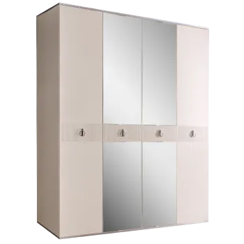 Шкаф 4-х дверный с зеркалом Римини СОЛО (Слоновая кость/Серебро) РМШ1/4(s)