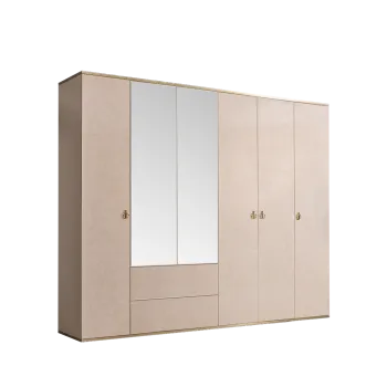 Шкаф 6-ти дверный с зеркалом, с ящиками Римини (Латте/Золото) РМШ1/61