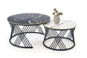 Комплект Halmar FLAMINGO (2 стола журнальных) (черный мрамор/белый мрамор/черный)