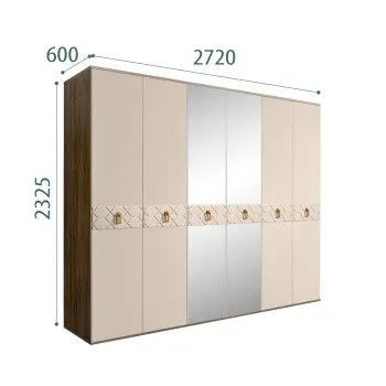 Шкаф 6-ти дв. с зеркалами Bogemia Woodline Fa (Ваниль/Золото) БМШ1/6(Fa)