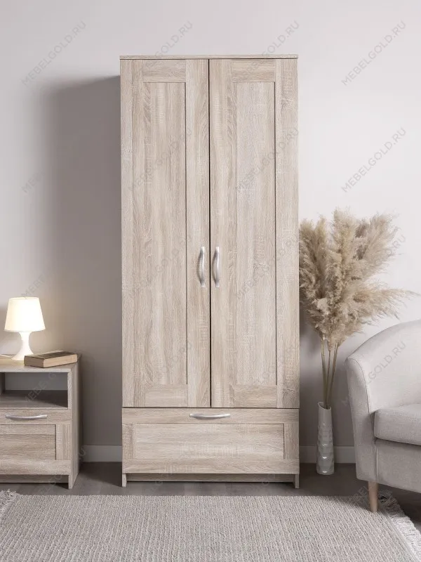 Шкаф Сириус узкий, с выдвижной вешалкой, 2 двери и 1 ящик, 78х41х190 см, дуб сонома | изображение 9