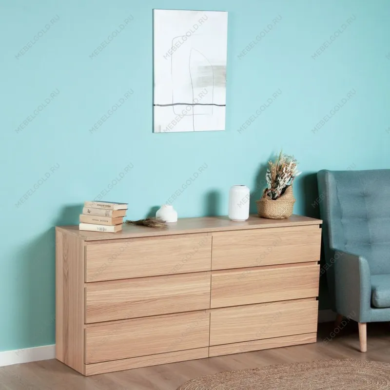 МАЛЬМ / VARMA Комод ИКЕА / IKEA 6D, 160x78x40, шпон, беленый дуб | изображение 4