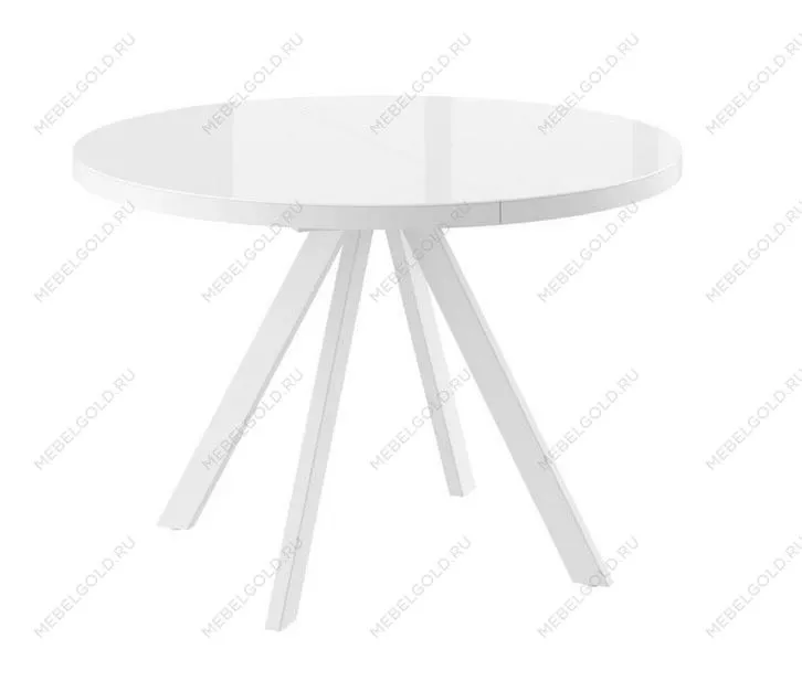 Стол круглый раздвижной со стеклом TRIO-110 (Белый оптивайт/Белый) 110(145)