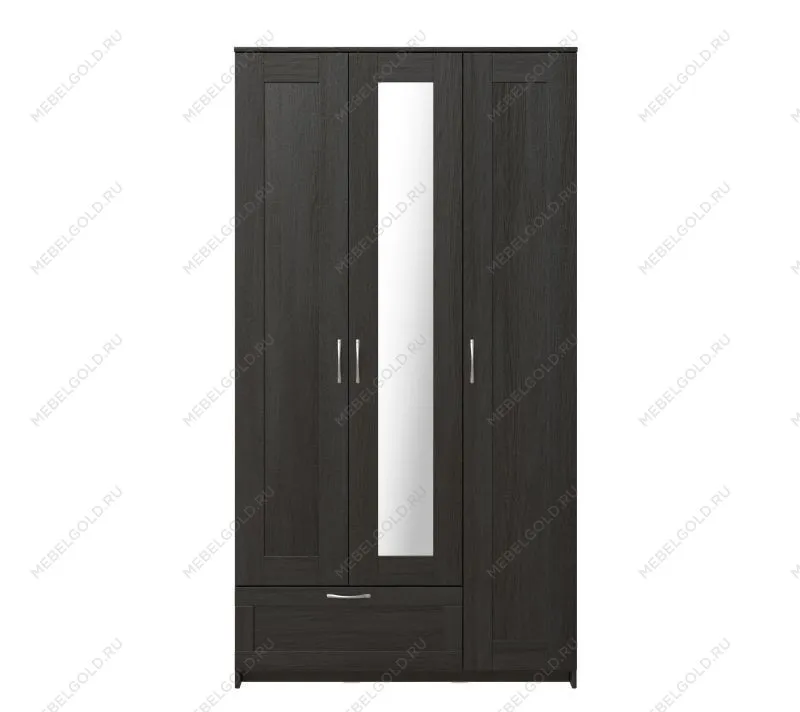 БРИМНЭС / СИРИУС Шкаф трёхдверный ИКЕА / IKEA с одним выдвижным ящиком и зеркалом, Дуб Венге | изображение 1