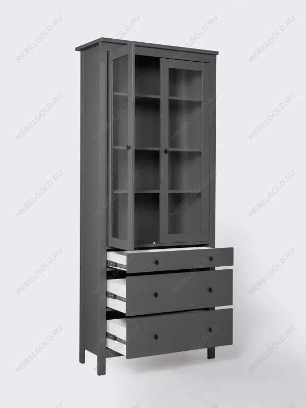 Лобня - Шкаф с витриной Сага, 90х41х215 см, серый | изображение 17