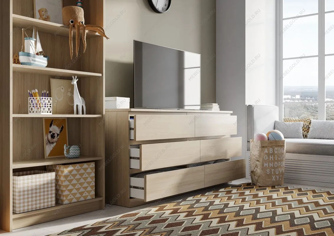 Комод Варма, 6 ящиков, горизонтальный, 160х78х40 см, шпон натурального дерева, дуб беленый | изображение 11