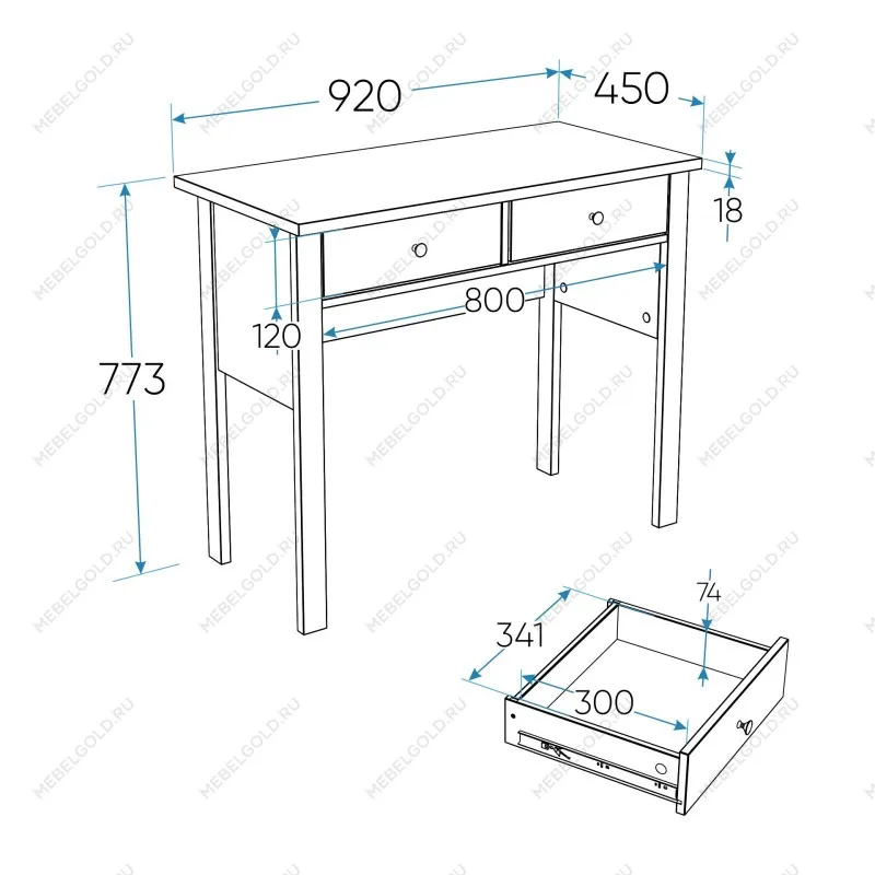 Стол туалетный Сага, 92х45, темно-бирюзовый/ясень | изображение 10