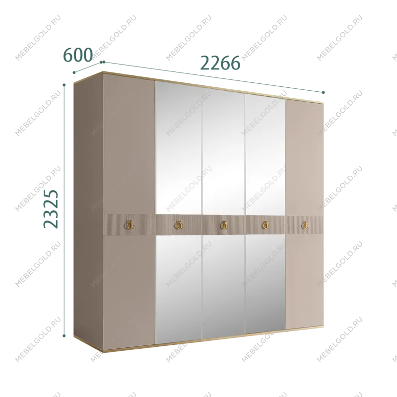 Шкаф 5-ти дверный с зеркалом Римини СОЛО (Мокка/Золото) РМШ1/5(s)