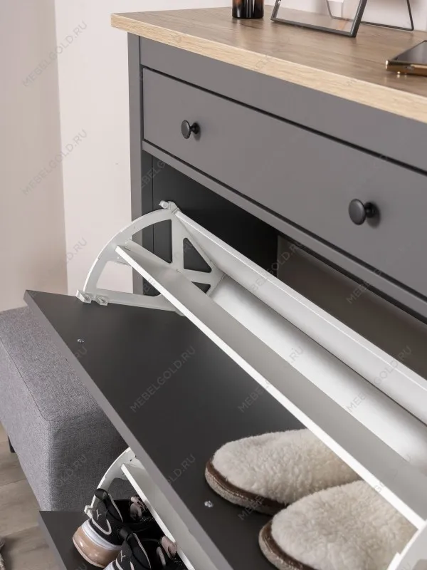 Обувница Сага с 2 откидными ящиками 92х122 серая-ясень | изображение 4