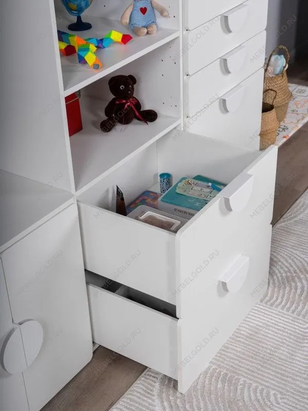 Стеллаж Пикси, с двумя выдвижными ящиками 60x57x180, белый (робкий подснежник) | изображение 7