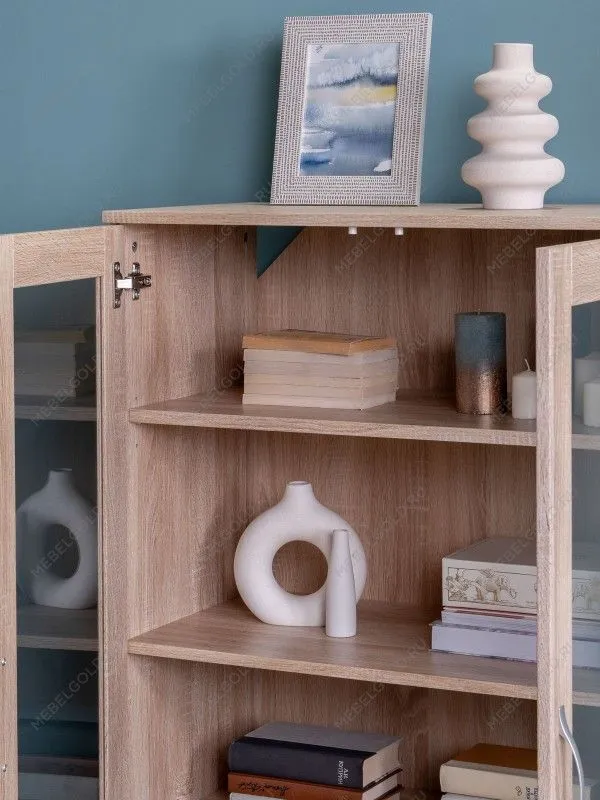 Тумба Сириус, 2 двери со стеклом, 78х41х124 см, дуб сонома | изображение 3