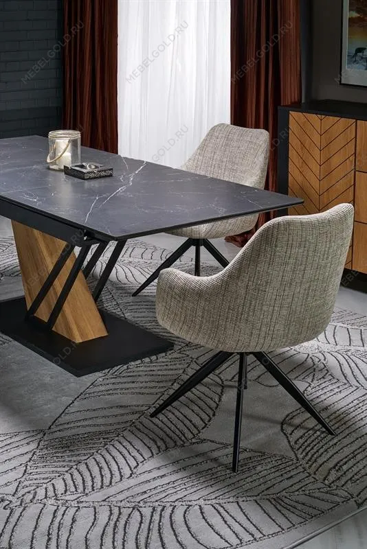 Стол обеденный Halmar VOLANT 160 (черный мрамор/дуб золотой) | изображение 9