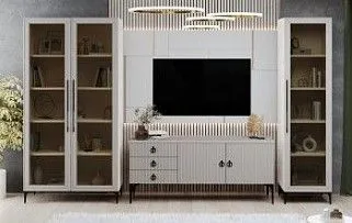 Гостиная Стелла 1+тв+2 светло серый камень