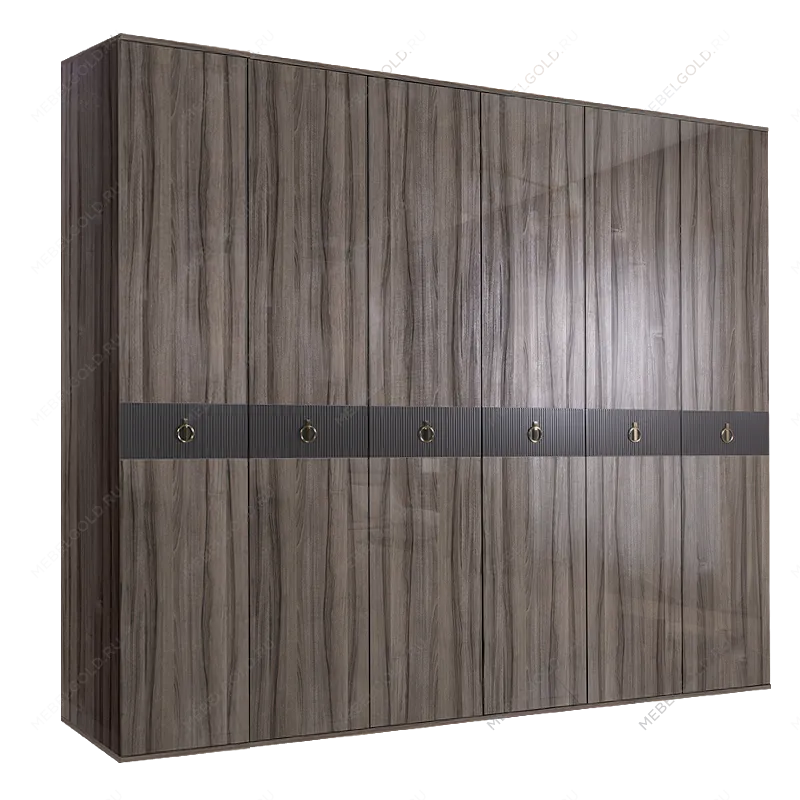 Шкаф 6-ти дверный Римини СОЛО (Орех империя/Золото) РМШ2/6(s)