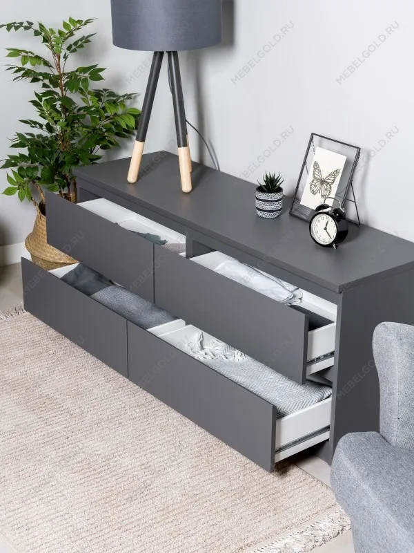 Тумба для ТВ Кастор, 4 ящика, 130х40х54 см, серая | изображение 3