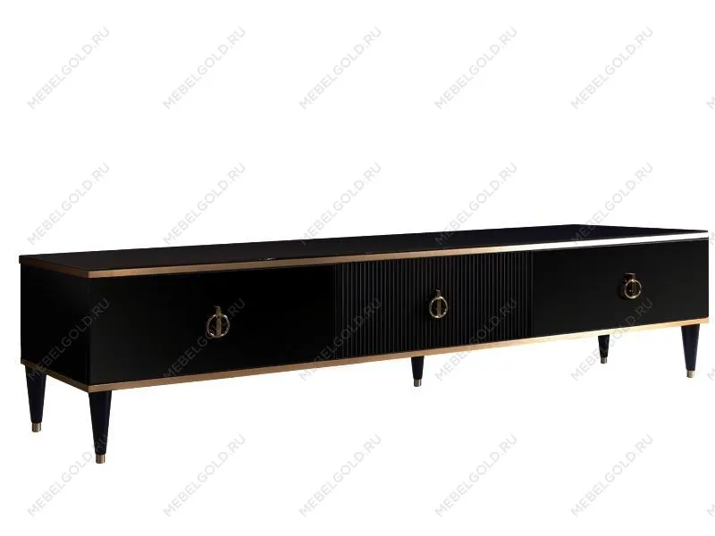 Тумба под телевизор 3 ящика Римини СОЛО (Черный/Золото) РМТ-4(s)