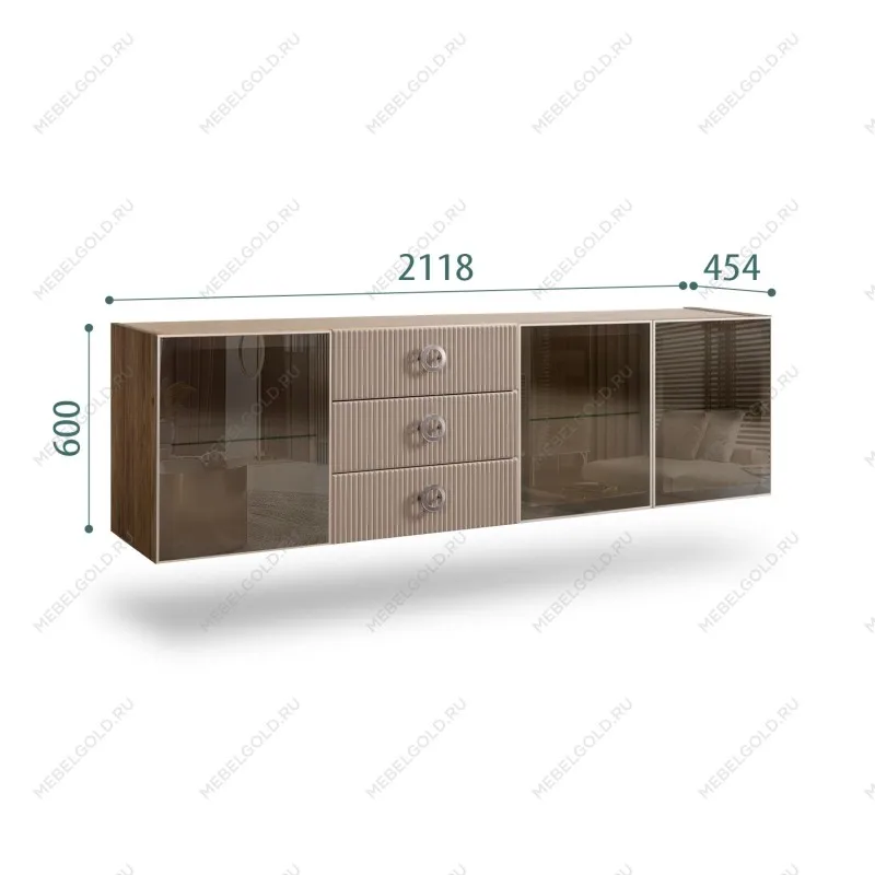 Комод 2.1м Bogemia Woodline Fly Fi (Мокка) (Novabuk/Хром) БМКМ-5[5]