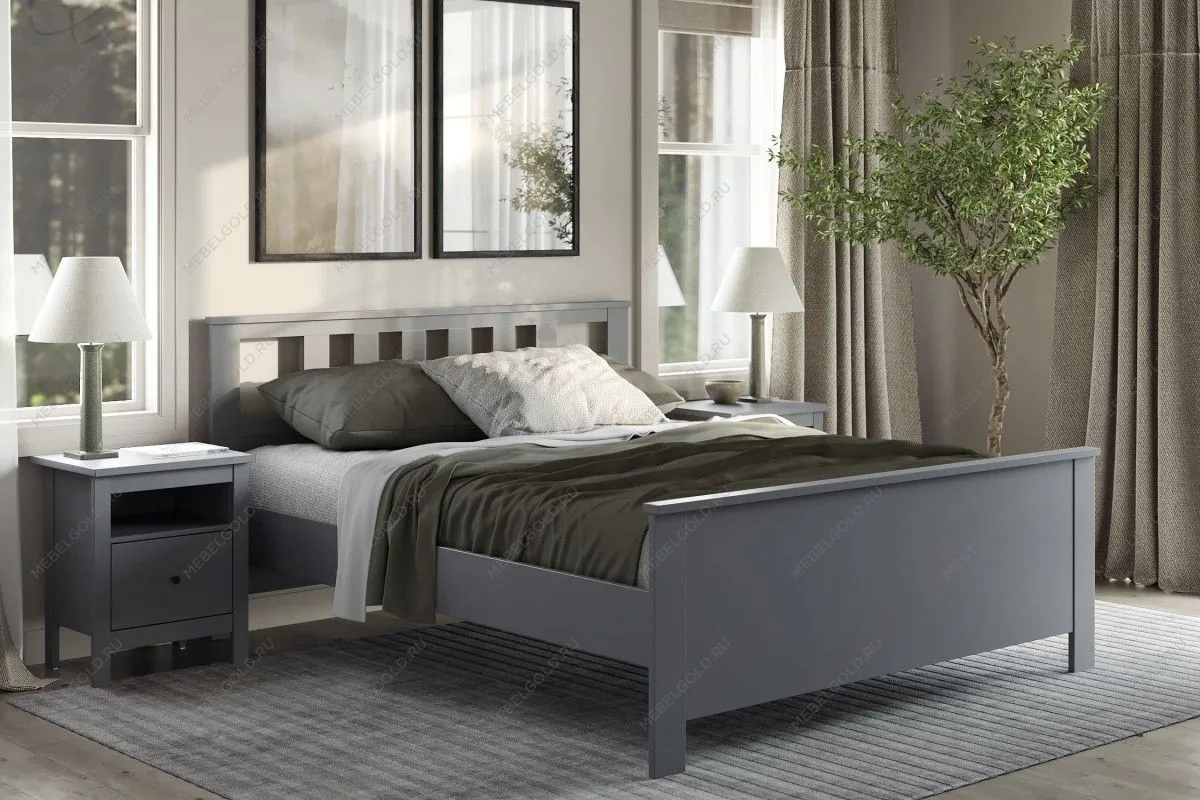 Кровать двуспальная Сага, 160х200 см, серая | изображение 11