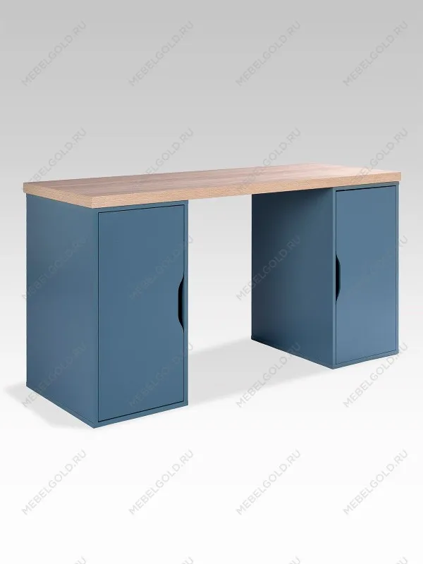 Стол письменный Ингар, с двумя дверцами, 140x75x55, серо-бирюзовый/черный, столешница дуб беленый | изображение 5