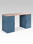 Стол письменный Ингар, с двумя дверцами, 140x75x55, серо-бирюзовый/черный, столешница дуб беленый | изображение 5