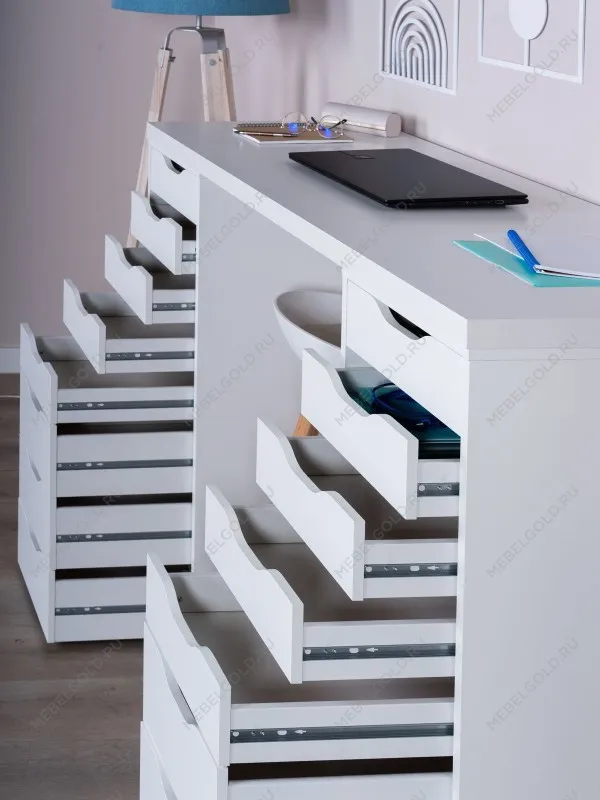 Стол письменный Ингар, 16 ящиков, 140х106х55 см, белый | изображение 5