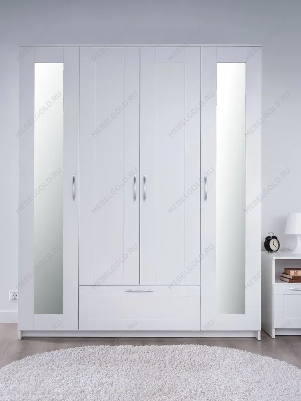 Шкаф Сириус, 4 двери и 1 ящик с зеркалами, 156х50х190 см, белый | изображение 5