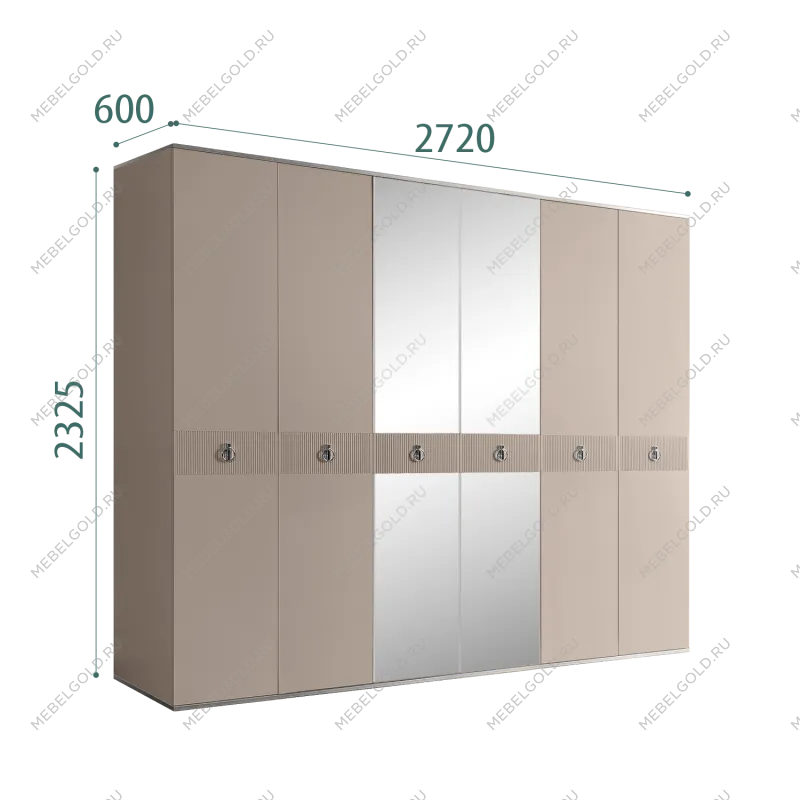 Шкаф 6-ти дверный с зеркалом Римини СОЛО (Мокка/Серебро) РМШ1/6(s)