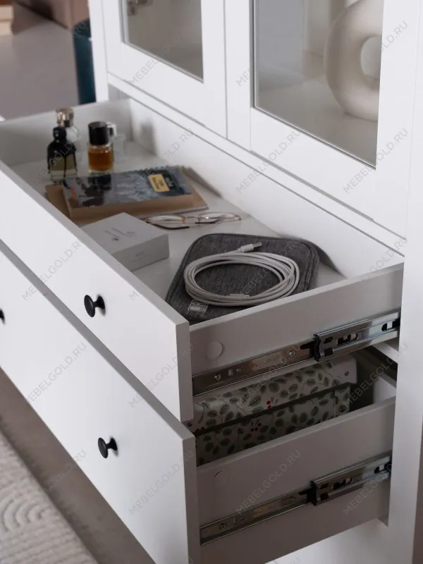 Шкаф с витриной Сага, 90х41х215 см, белый/ясень | изображение 6