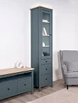Шкаф с витриной Сага, 50х41х215 см, темно-бирюзовый/ясень | изображение 1